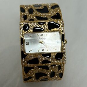 Irana Cheetah Bling Cuff Women’s Watch – Gold Tone, Crystal Accents